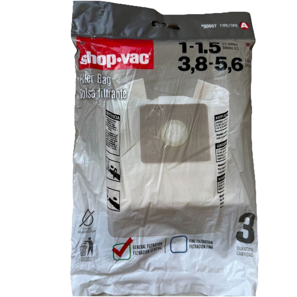 Genuine Shop Vac Vacuum Filter Bag Type A # 90667 1 - 1.5 gallons 3 Pack New